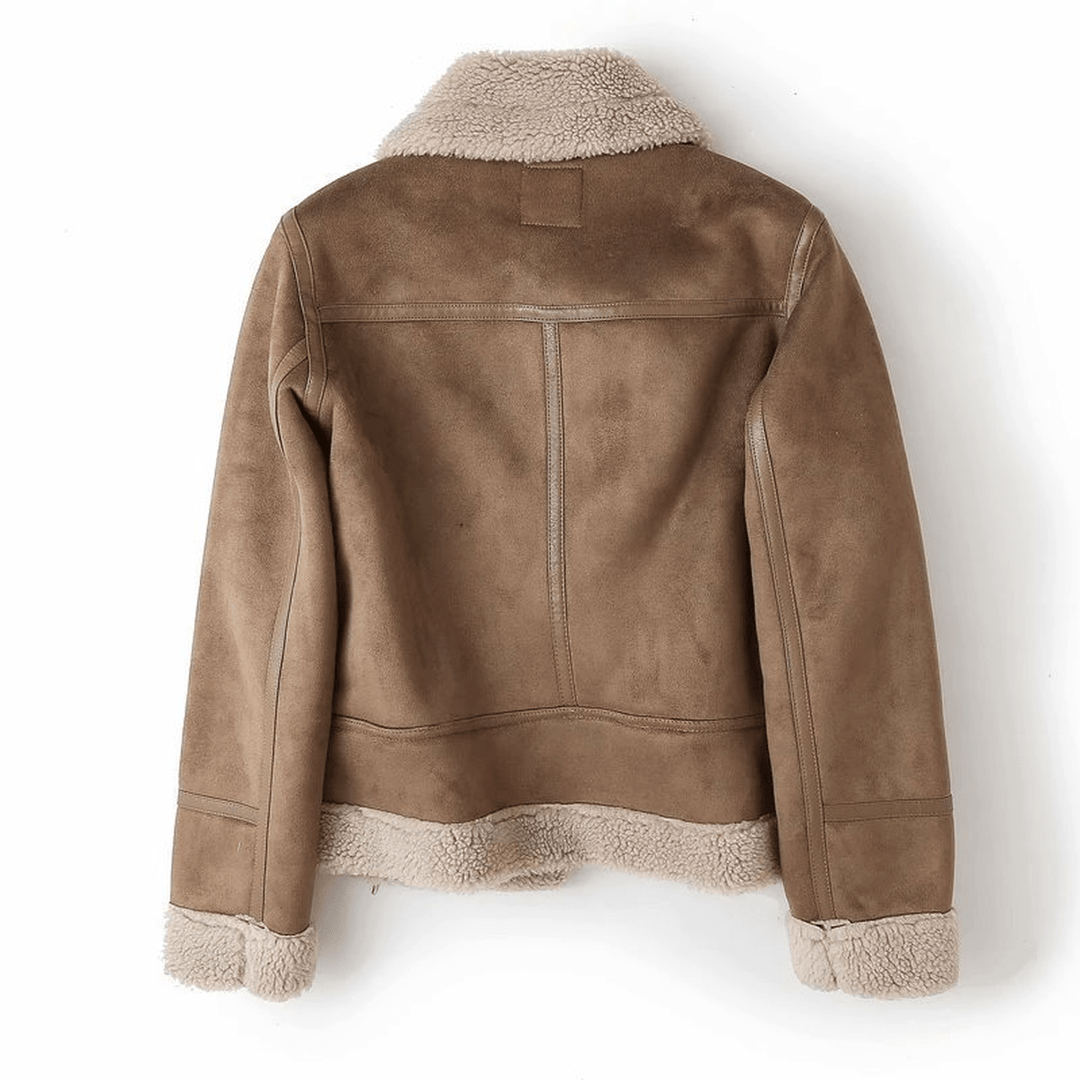 Drune | Damen Sherpa Gefütterte Lederjacke mit Gerippten Bündchen