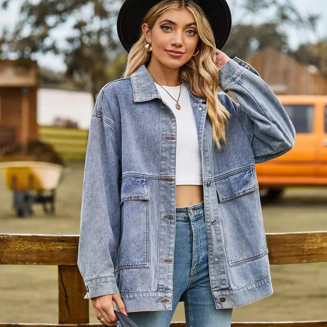 Drune | Damen Zeitlose Denimjacke Slim Fit Baumwollmischung