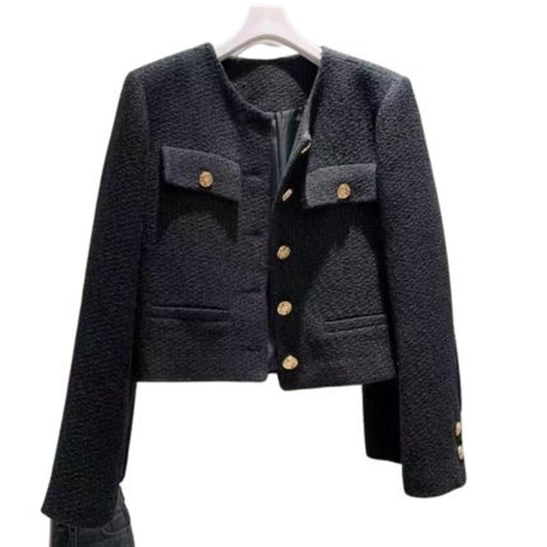 Drune | Damen Tweed Jacke mit Rundhalsausschnitt und Knopf Leiste