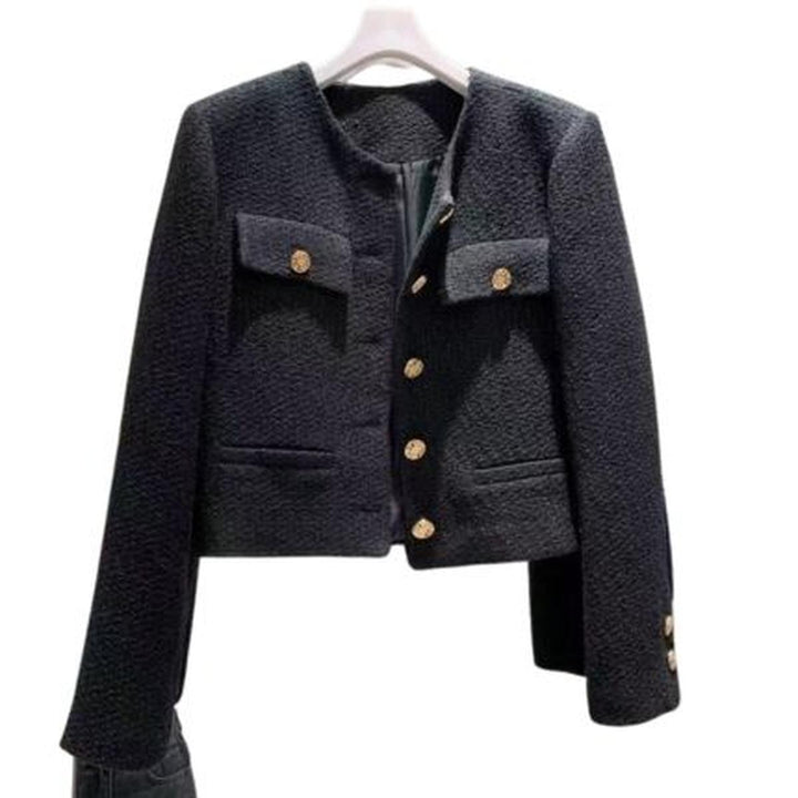 Drune | Damen Tweed Jacke mit Rundhalsausschnitt und Knopf Leiste