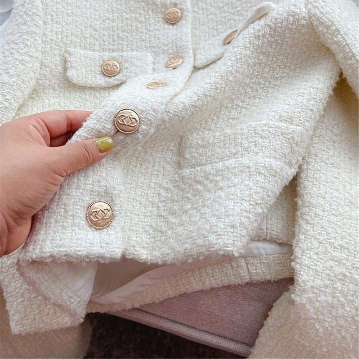 Drune | Damen Tweed Jacke mit Rundhalsausschnitt und Knopf Leiste