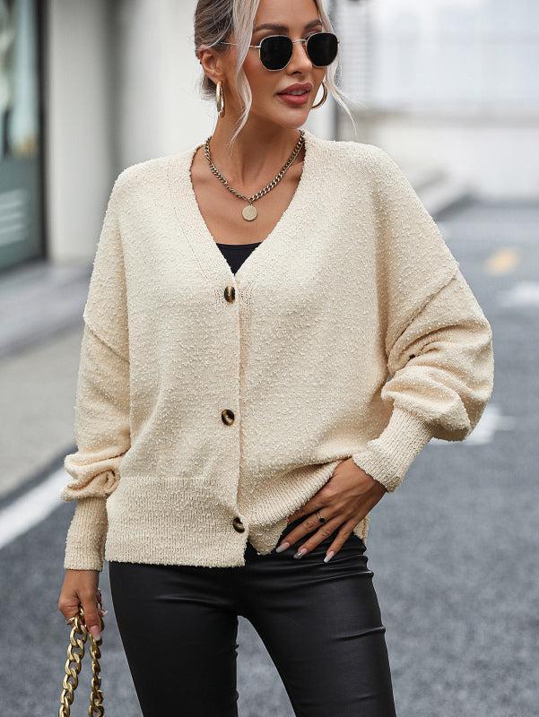 Drune | Cardigan - Damen Herbst V-Ausschnitt Knopf Front Strick Cardigan