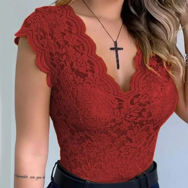 Drune | Elegante V-ausschnitt Spitzenoberteil Für Damen