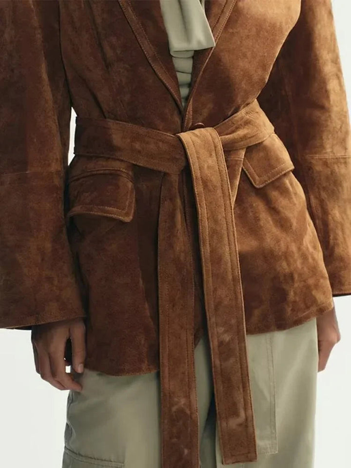 Drune | Mantel - Chic Wildlederjacke mit Gürtel und langen Ärmeln für den Herbst