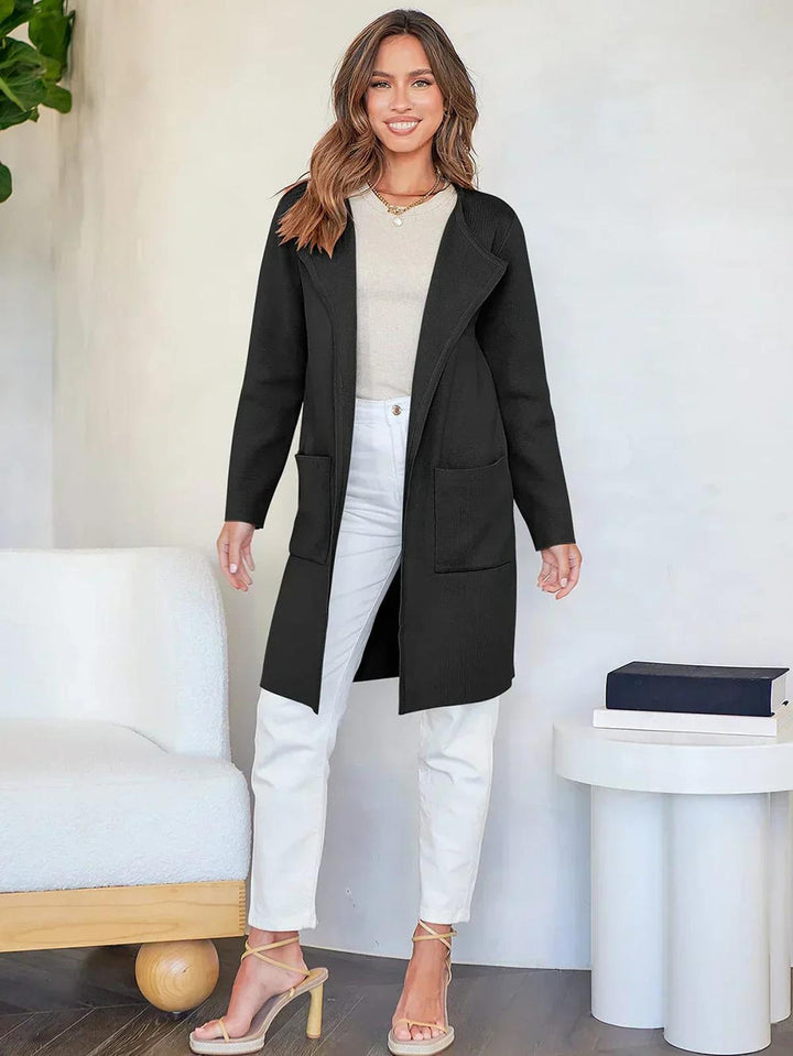 Drune | Wollmischung Knielanger Mantel mit Breitem Revers
