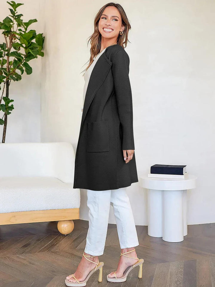 Drune | Wollmischung Knielanger Mantel mit Breitem Revers