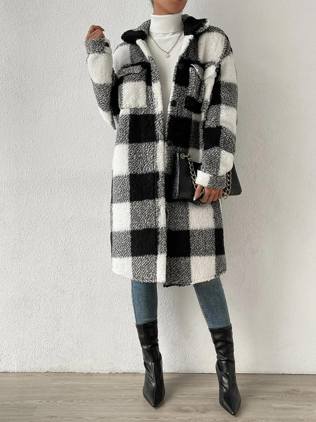 Drune | Wollmischung Karojacke mit Plüschkragen