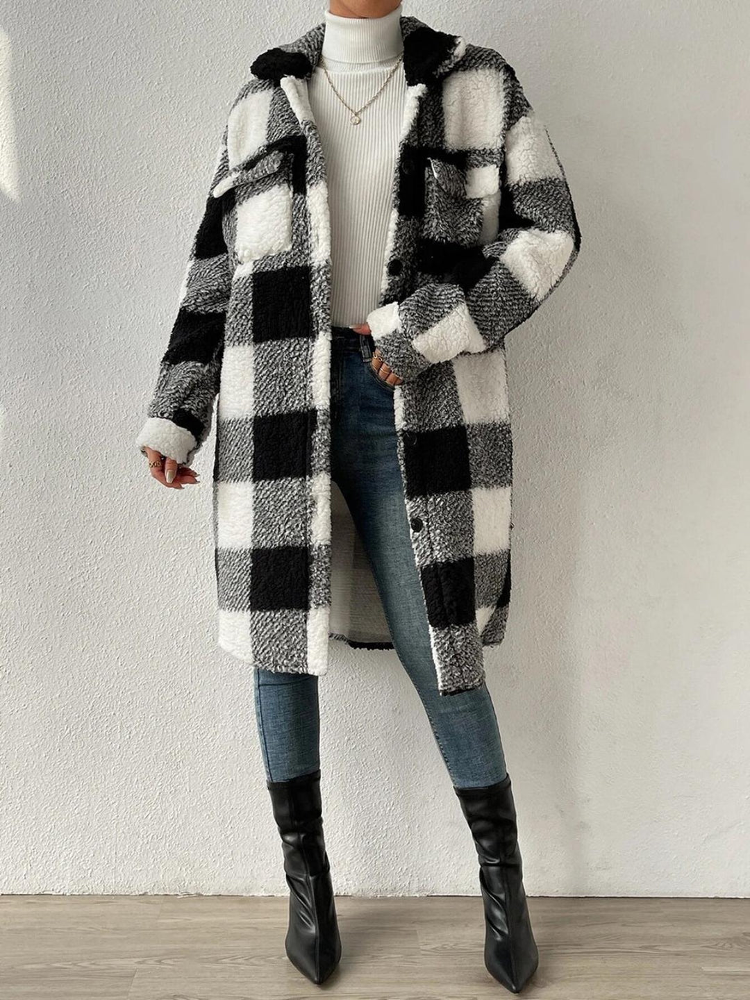 Drune | Wollmischung Karojacke mit Plüschkragen