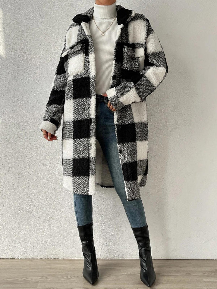 Drune | Wollmischung Karojacke mit Plüschkragen