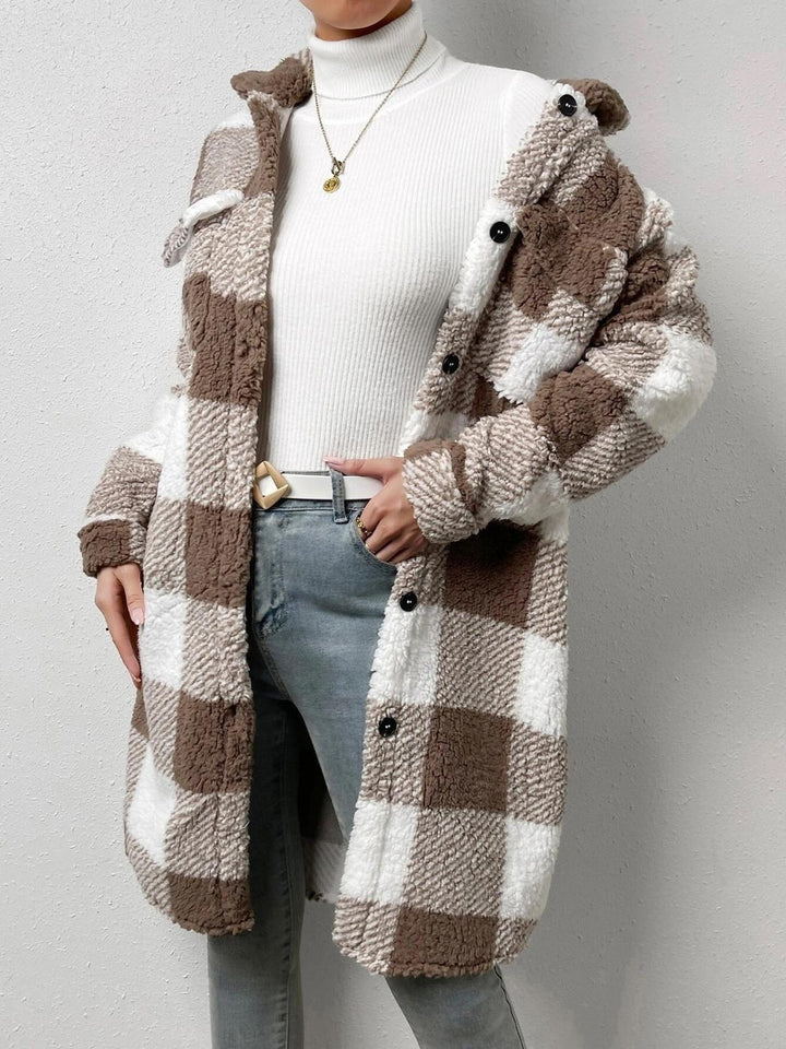 Drune | Wollmischung Karojacke mit Plüschkragen