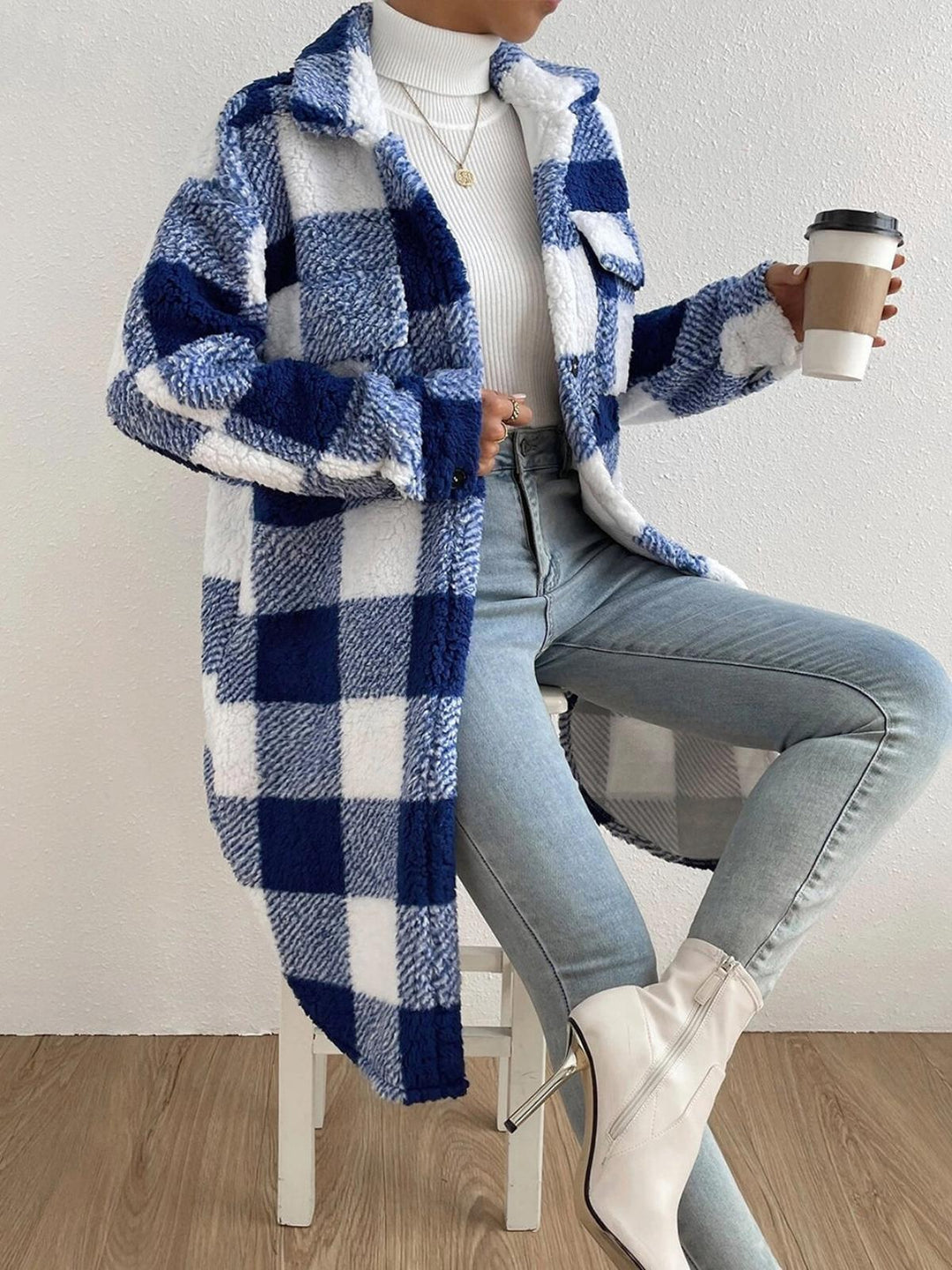 Drune | Wollmischung Karojacke mit Plüschkragen
