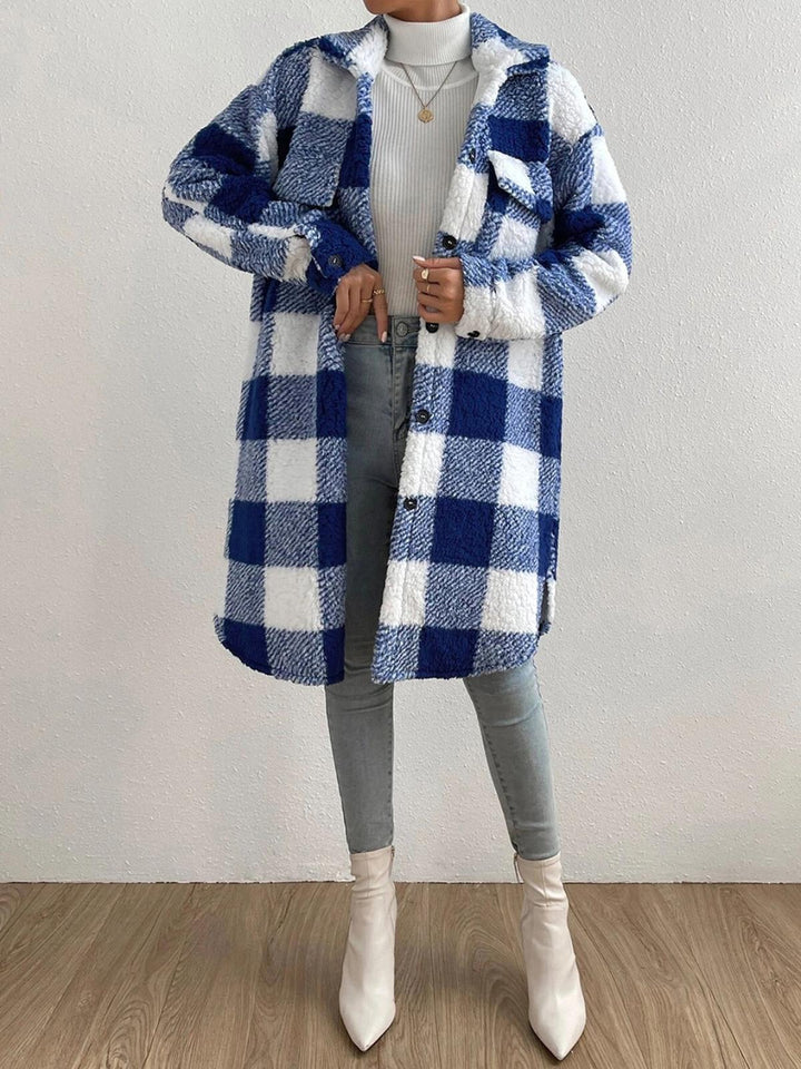 Drune | Wollmischung Karojacke mit Plüschkragen