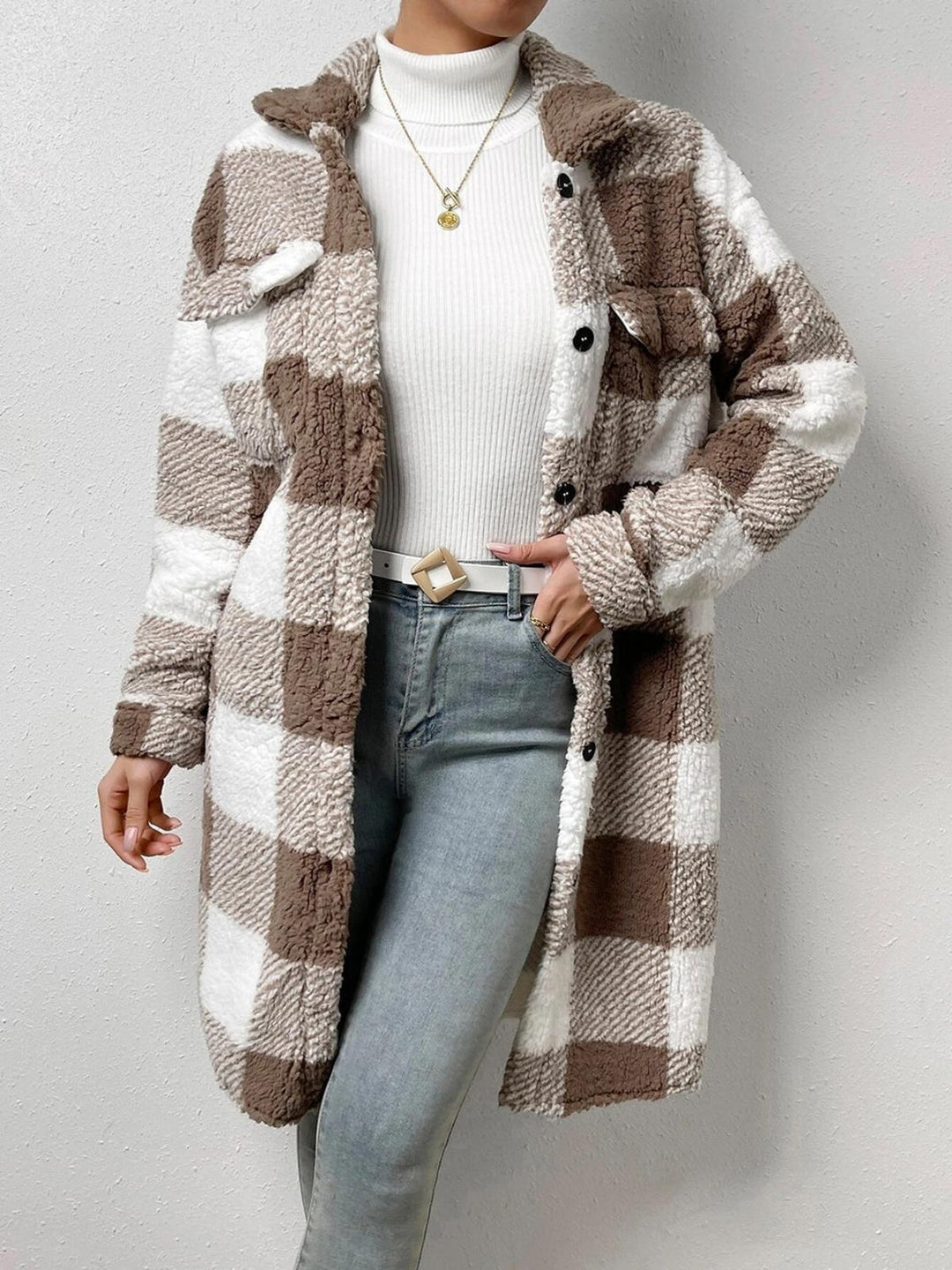 Drune | Wollmischung Karojacke mit Plüschkragen