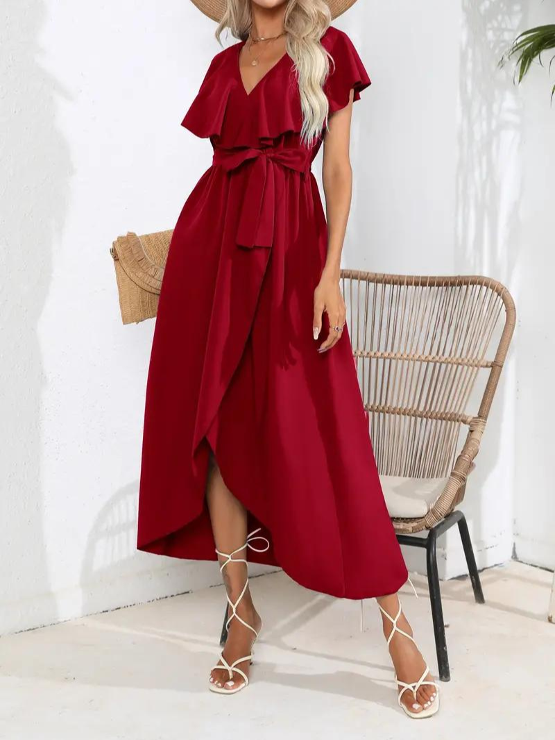 Drune | Fließendes Elegantes V-Ausschnitt Kleid