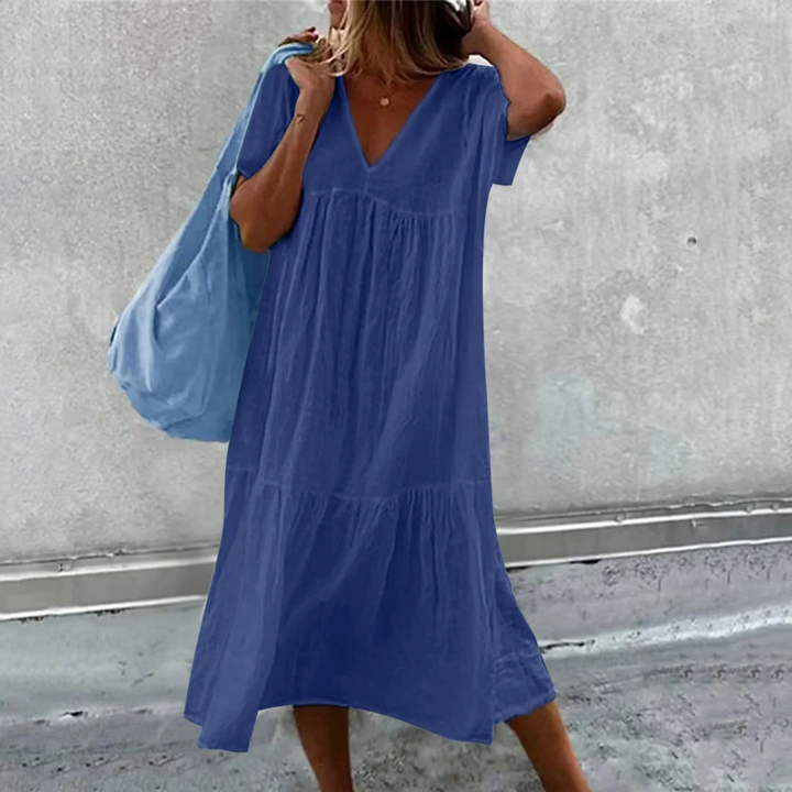 Drune | Damen Freizeitkleid mit V-Ausschnitt und einfacher Handtasche