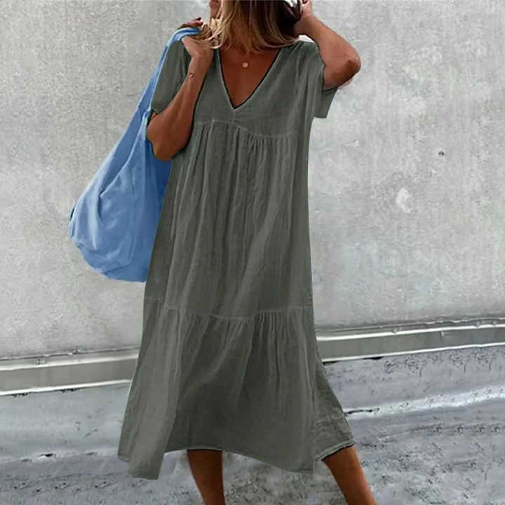 Drune | Damen Freizeitkleid mit V-Ausschnitt und einfacher Handtasche