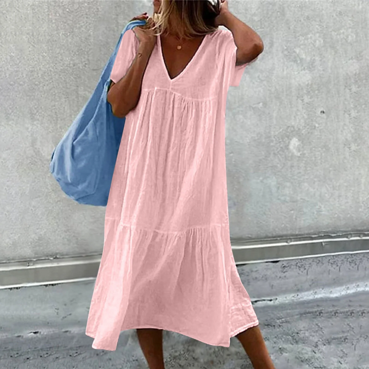 Drune | Damen Freizeitkleid mit V-Ausschnitt und einfacher Handtasche