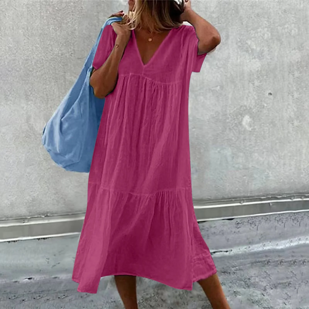 Drune | Damen Freizeitkleid mit V-Ausschnitt und einfacher Handtasche