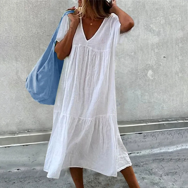 Drune | Damen Freizeitkleid mit V-Ausschnitt und einfacher Handtasche