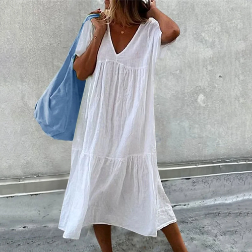 Drune | Damen Freizeitkleid mit V-Ausschnitt und einfacher Handtasche