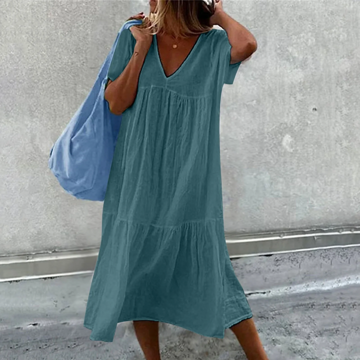 Drune | Damen Freizeitkleid mit V-Ausschnitt und einfacher Handtasche