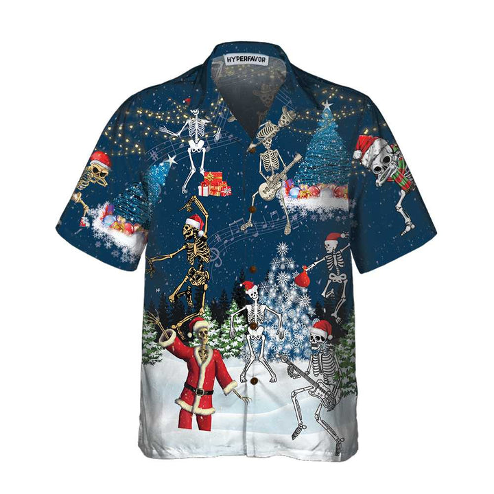 Drune | Röntgen Weihnachten tanzende Skelette Hawaiian-Shirt, lustiges Weihnachtsshirt, Geschenk für Weihnachten