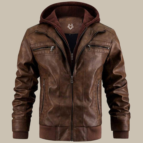 Drune | Premium hochwertige Lederjacke mit Kapuze für Herren