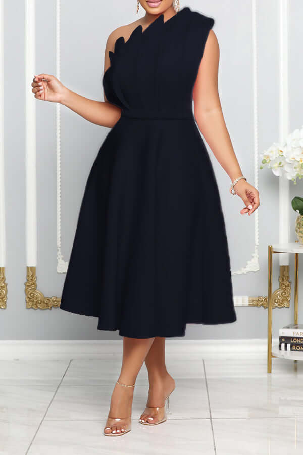 Drune | One Shoulder Midi Kleid Elegante A-linie Passform Skulpturierte Details Festliche Kleidung