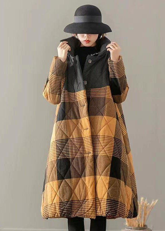 Drune | Taschen Karo Patchwork Feine Baumwolle Gefüllte Mäntel Knopf Winter