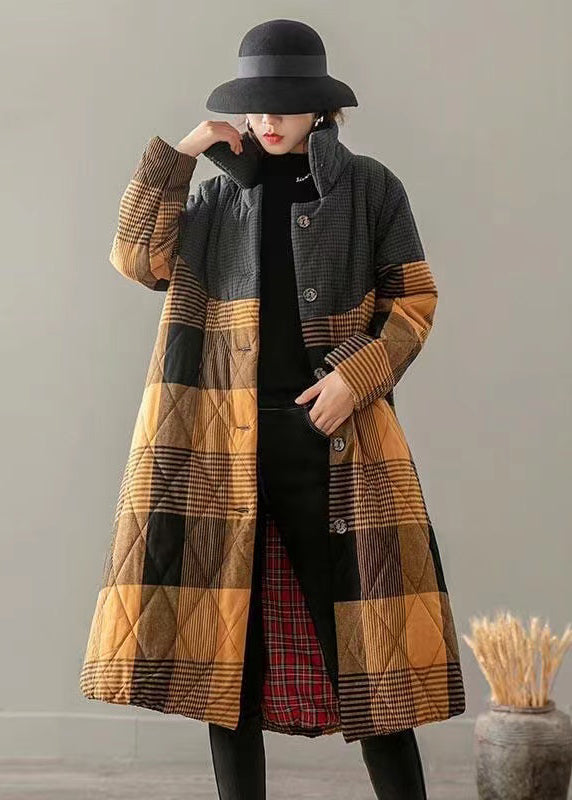 Drune | Taschen Karo Patchwork Feine Baumwolle Gefüllte Mäntel Knopf Winter