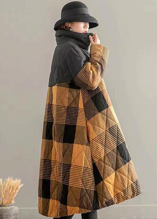 Drune | Taschen Karo Patchwork Feine Baumwolle Gefüllte Mäntel Knopf Winter
