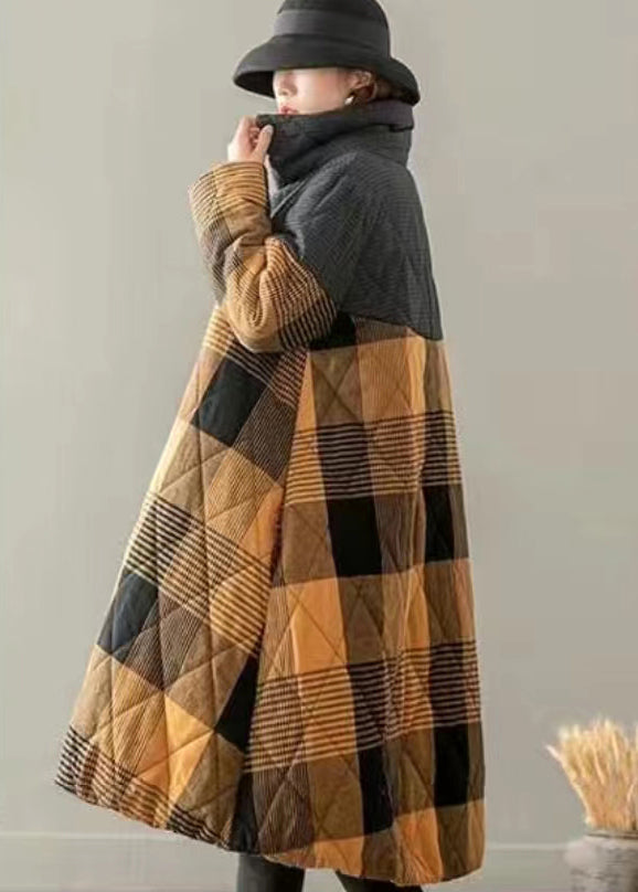 Drune | Taschen Karo Patchwork Feine Baumwolle Gefüllte Mäntel Knopf Winter