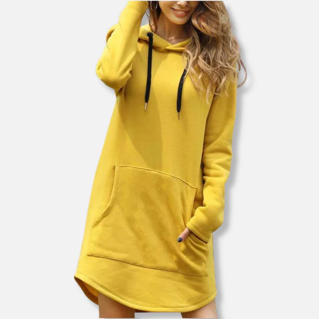 Drune | Kapuzenpullover Kleid Lässige Passform Weicher Baumwollmix Lange Ärmel