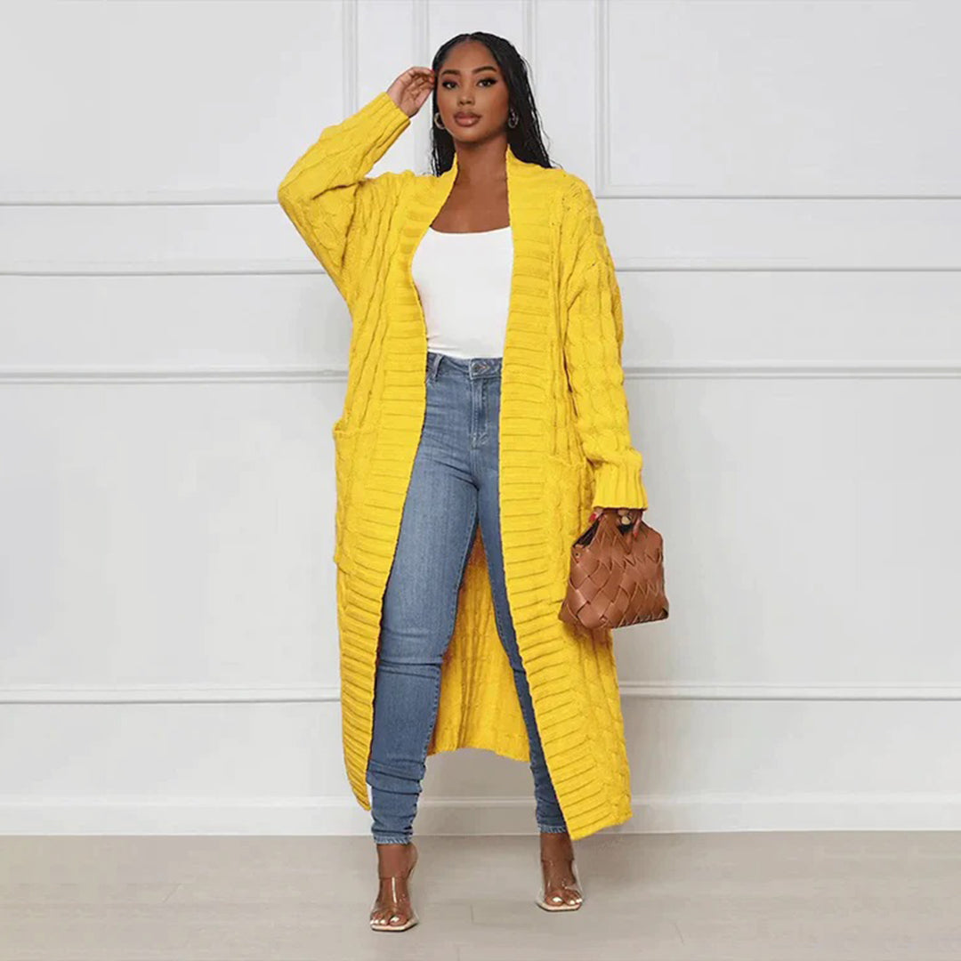 Drune | Damen Strickcardigan mit Zopfmuster – Offener Oversize Mantel für Herbst & Winter