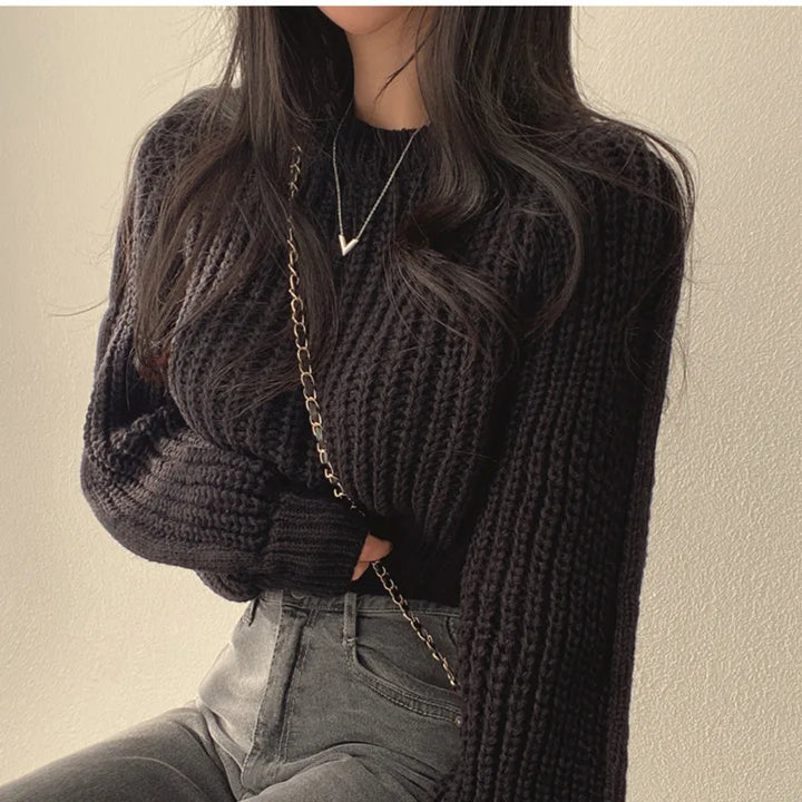 Drune | Bequeme Damen Cropped Pullover mit Langen Ärmeln
