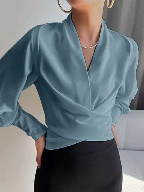 Drune | Satinbluse Mit V-ausschnitt Und Puffärmeln Für Damen