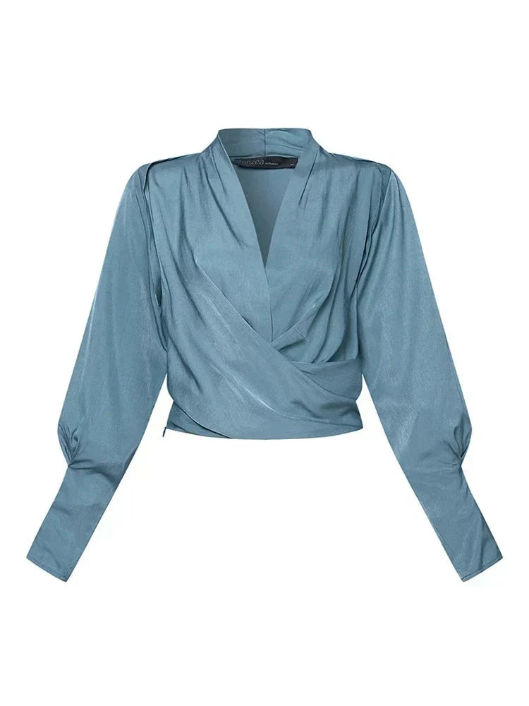 Drune | Satinbluse Mit V-ausschnitt Und Puffärmeln Für Damen