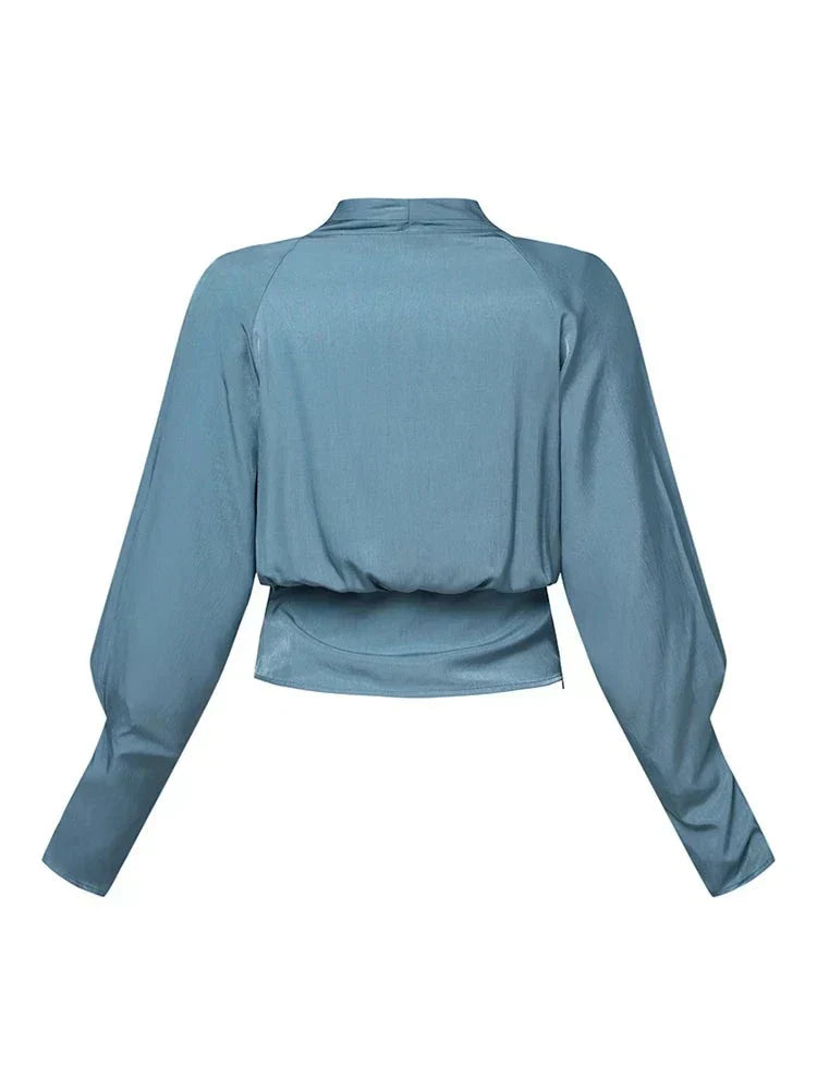Drune | Satinbluse Mit V-ausschnitt Und Puffärmeln Für Damen