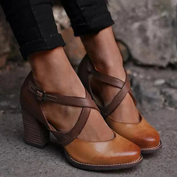 Drune | Hellbraune Sommer Leder High Heels
