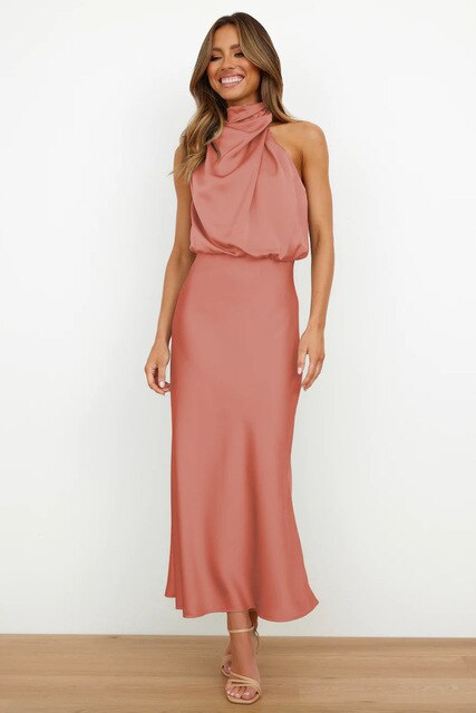 Drune | Elegantes Satin-Halterhalskleid für Frauen