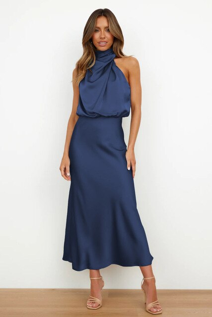 Drune | Elegantes Satin-Halterhalskleid für Frauen