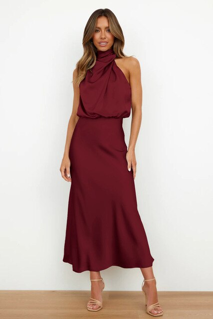 Drune | Elegantes Satin-Halterhalskleid für Frauen