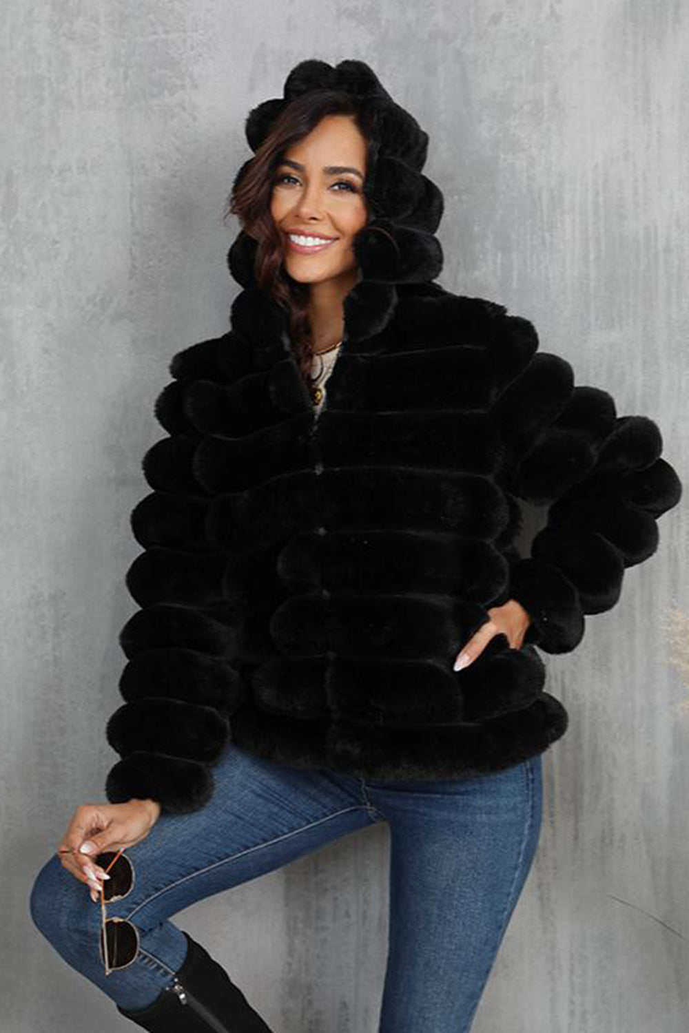 Drune | Damen Taillierte Teddyjacke mit Kapuze