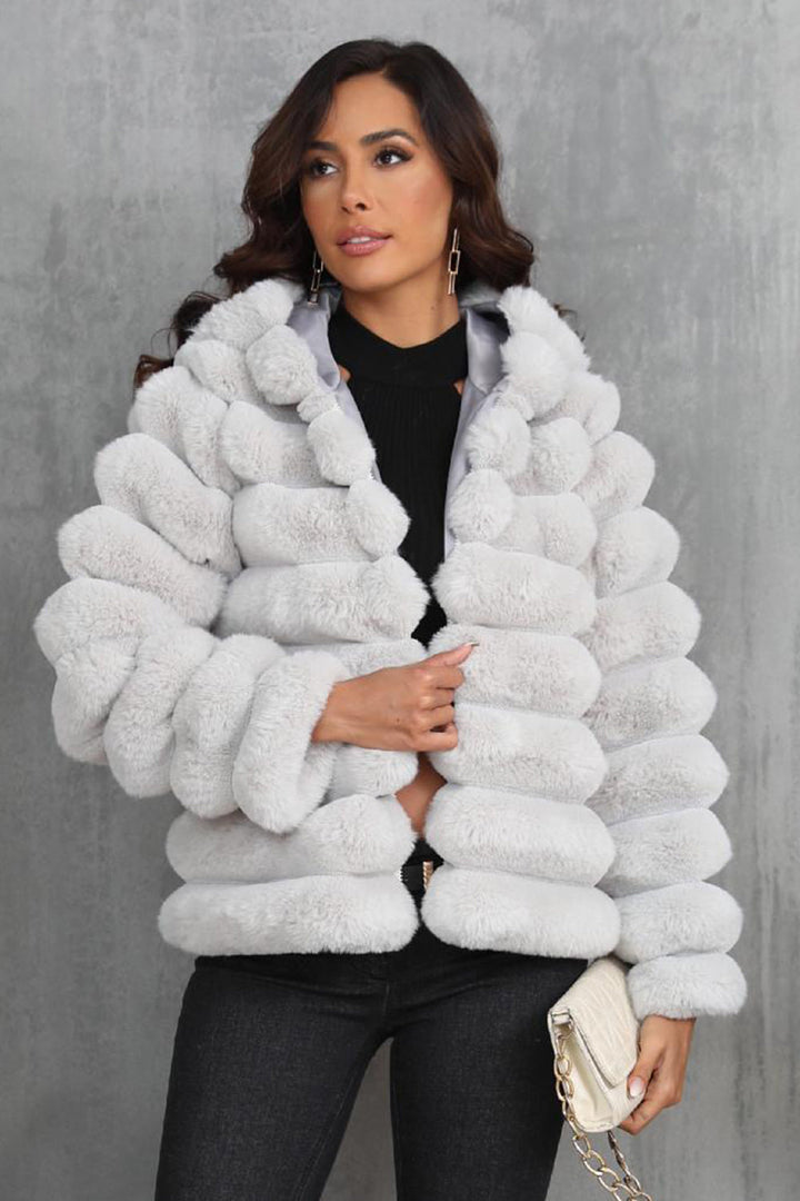 Drune | Damen Taillierte Teddyjacke mit Kapuze