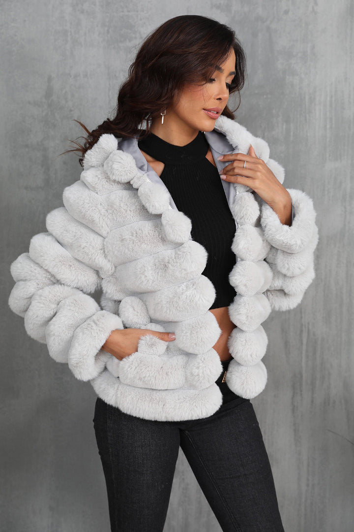 Drune | Damen Taillierte Teddyjacke mit Kapuze