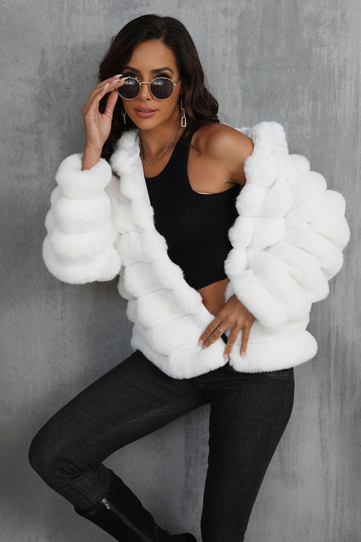 Drune | Damen Taillierte Teddyjacke mit Kapuze