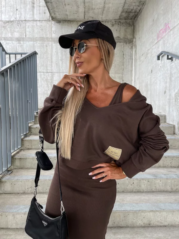 Drune | Set Damen Midi Bodycon Kleid & Sweatshirt Outfit