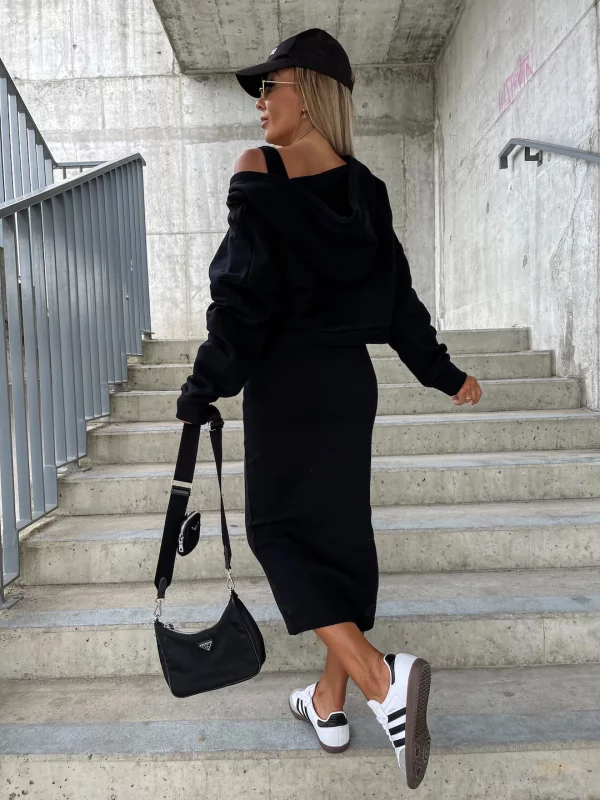 Drune | Set Damen Midi Bodycon Kleid & Sweatshirt Outfit