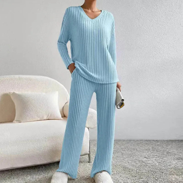 Drune | Loungewear-Set aus Baumwollmischung mit V-Ausschnitt und Weitbeinhosen