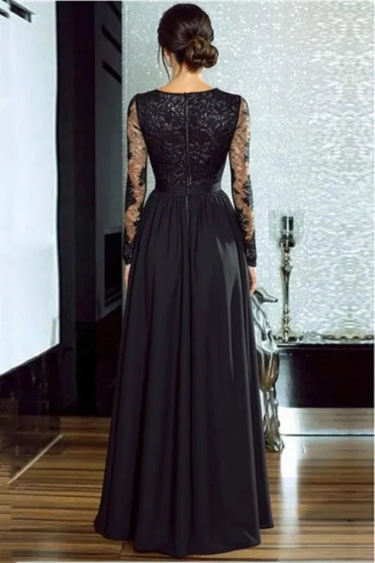 Drune | Frauen Kleider V-Ausschnitt Spitze Lange Ärmel Schlitz Abendkleid
